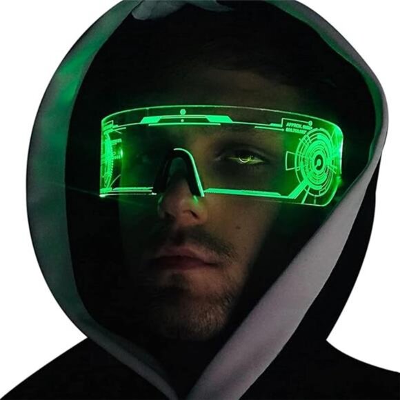 LED Light Up Glasses, LED Visor, Luminous, Cyberpunk Futuristic Cosplay Glasses - Picture 7 of 7